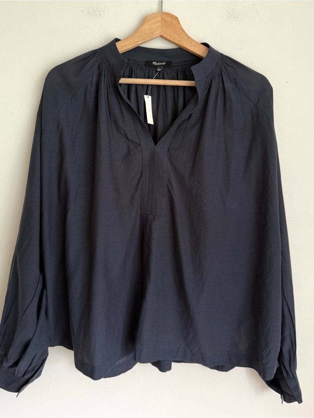 NWT Madewell Shirred Long-Sleeve Top in Navy Blue - Picture 4 of 7